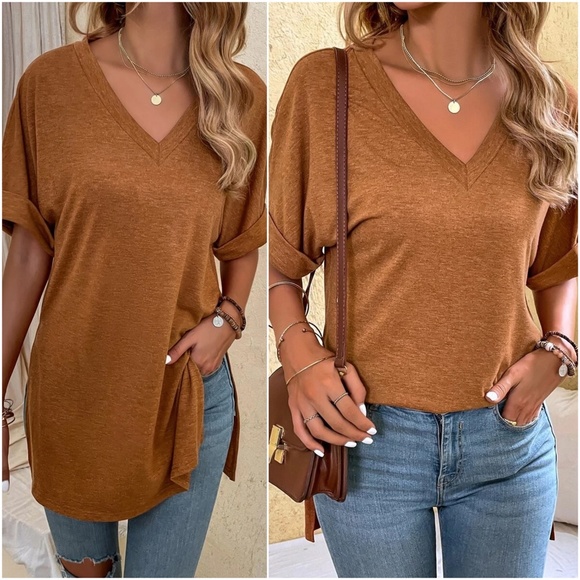 06 Cozy V neck Side Slit Oversized Top - Picture 2 of 5